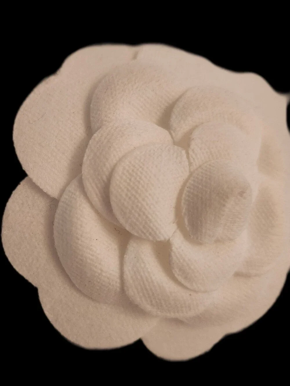 White Vintage Chanel Fabric Camellia Handmade Handmade Into A Clip Or Brooch
